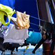 sports bras and performance gear hanging from a clothesline